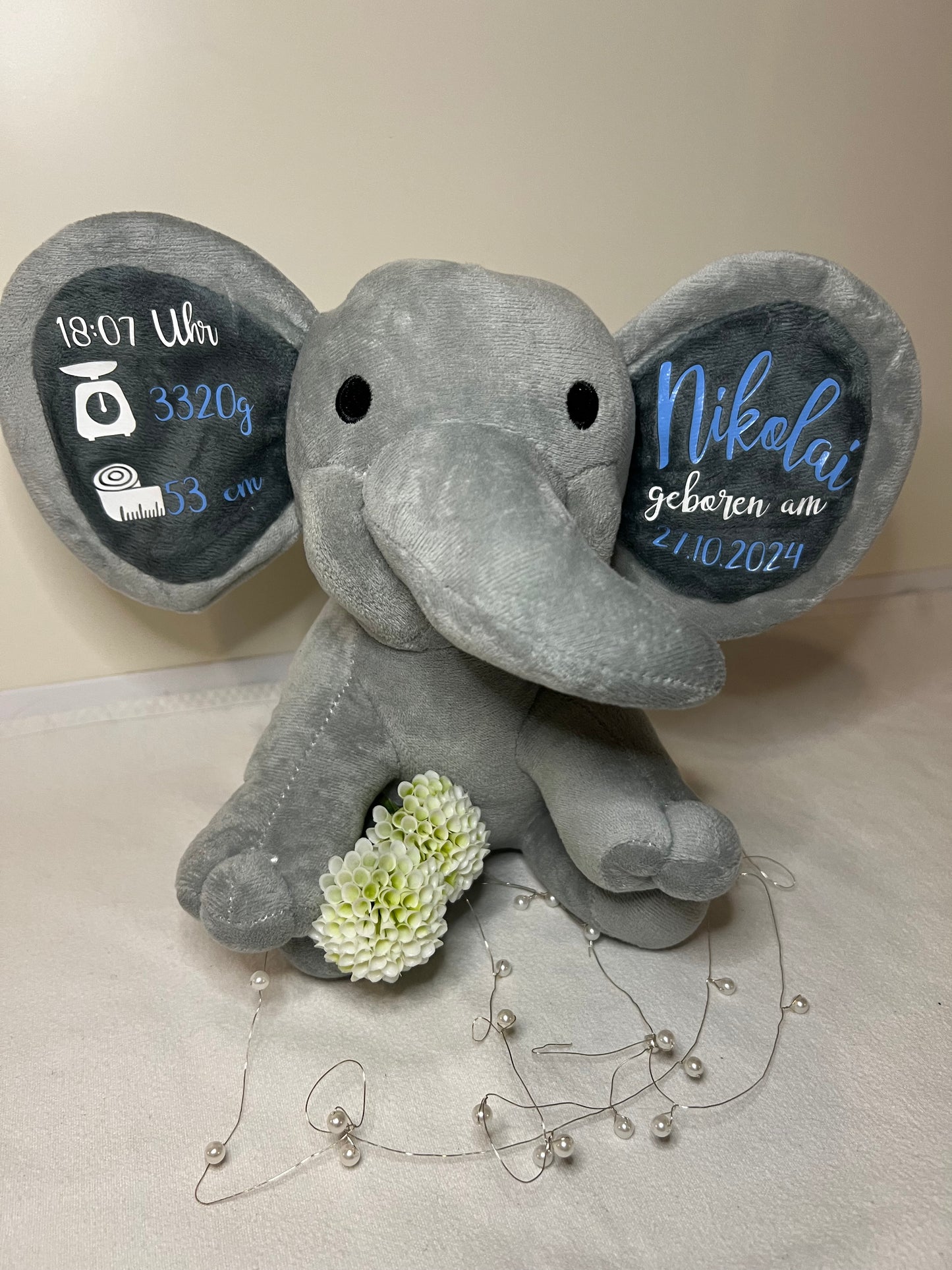 Personalisierten Elefant, zur Geburt oder Taufe