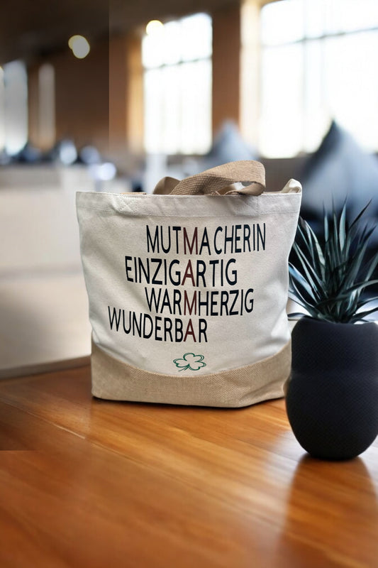 Baumwoll-Umhängetasche mit Juteboden – Handgefertigte Vielseitigkeit in zwei Größen